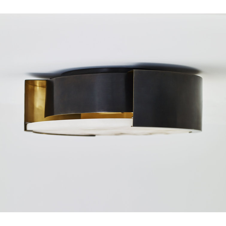 Elegant Alabaster and Bronze 14" Drum Flush Mount Ceiling Light
