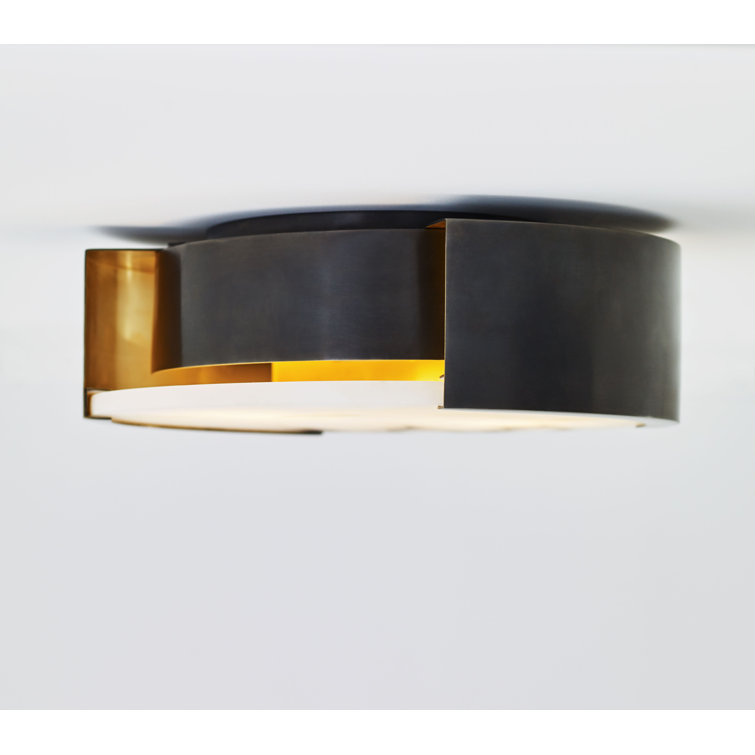 Elegant Alabaster and Bronze 14" Drum Flush Mount Ceiling Light
