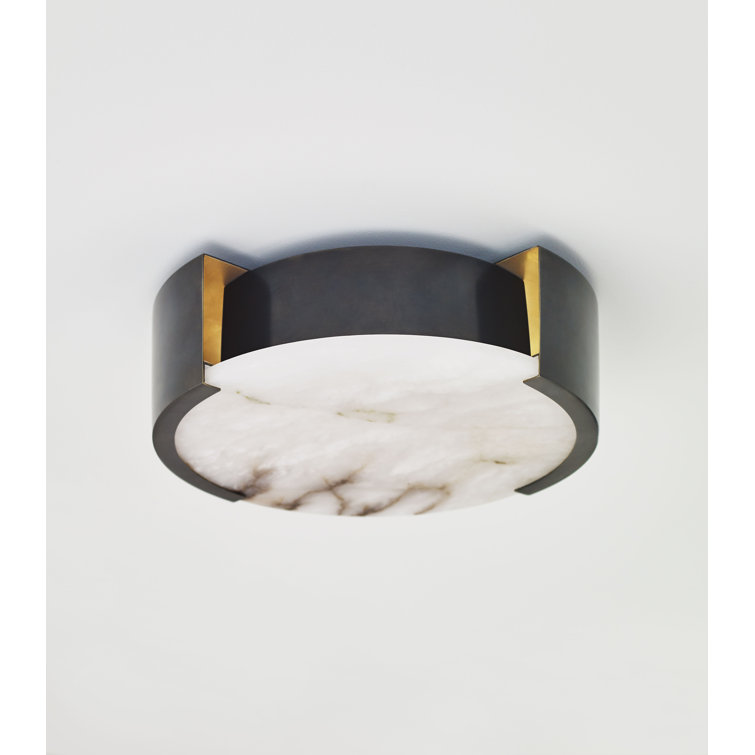 Elegant Alabaster and Bronze 14" Drum Flush Mount Ceiling Light