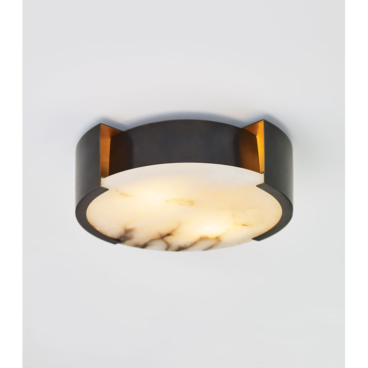 Elegant Alabaster and Bronze 14" Drum Flush Mount Ceiling Light