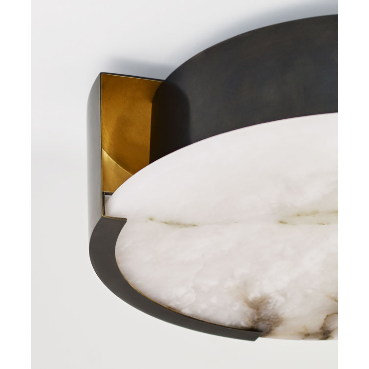 Elegant Alabaster and Bronze 14" Drum Flush Mount Ceiling Light