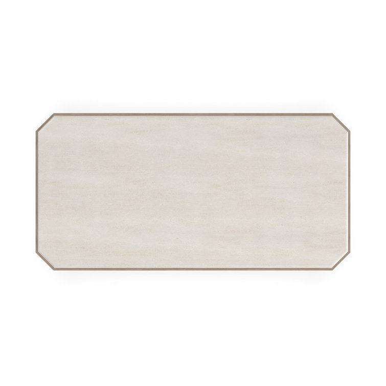 Beige and Gold Rectangular Marble and Wood Cocktail Table