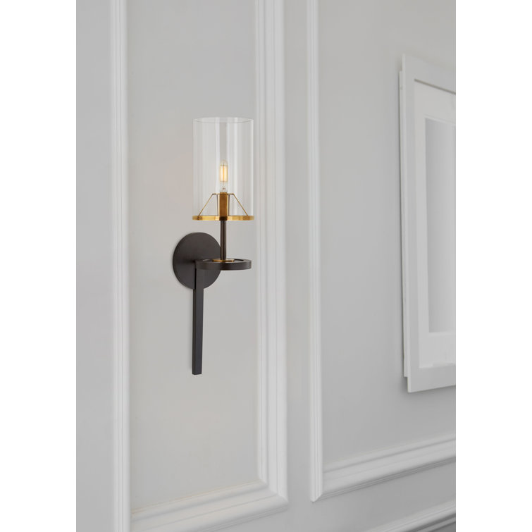Vivier Hand-Rubbed Brass & Black Iron Wall Sconce, 22" Height