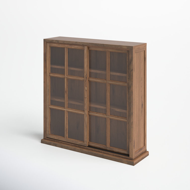 Transitional Oak 3-Tier 38" Bookcase with Sliding Glass Doors