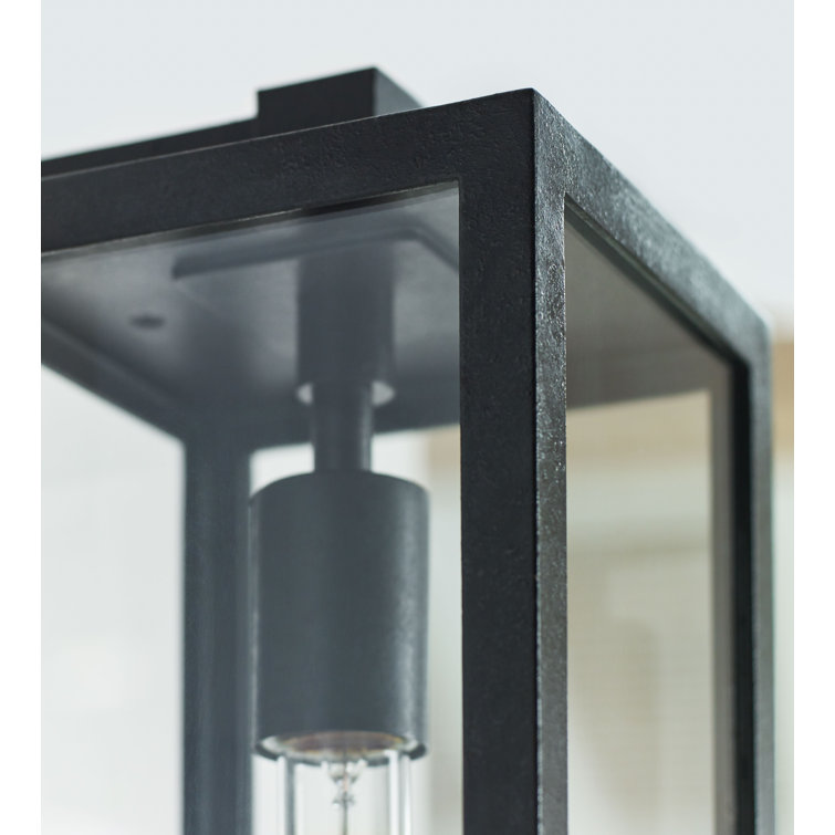 Fresno Black Iron Geometric Outdoor Wall Light with Clear Glass