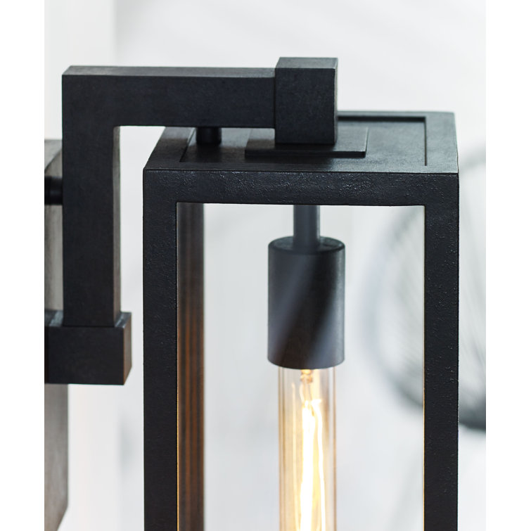 Fresno Black Iron Geometric Outdoor Wall Light with Clear Glass
