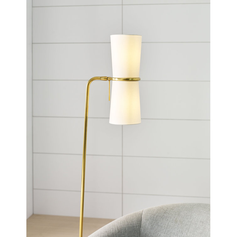 Adjustable Black and Brass Floor Lamp with Linen Shade