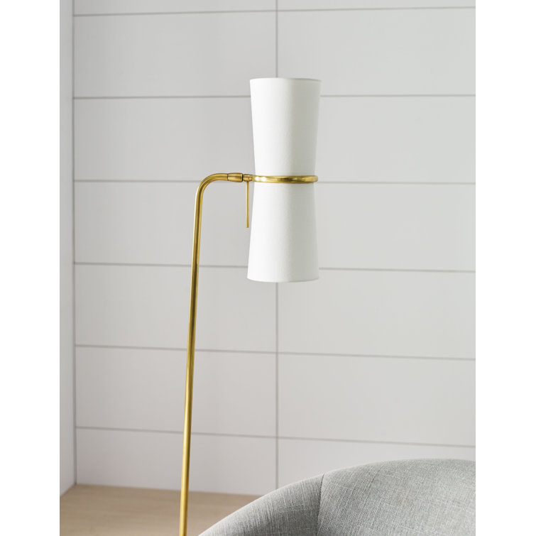 Adjustable Black and Brass Floor Lamp with Linen Shade