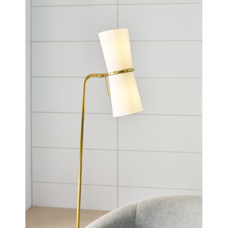 Adjustable Black and Brass Floor Lamp with Linen Shade