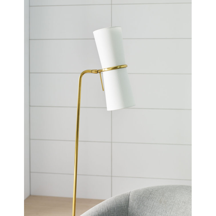 Adjustable Black and Brass Floor Lamp with Linen Shade