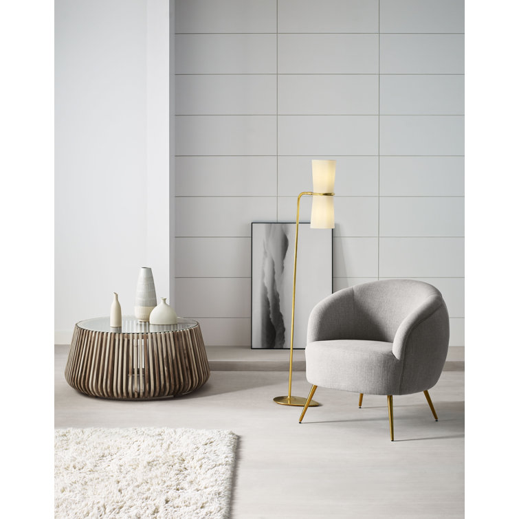 Adjustable Black and Brass Floor Lamp with Linen Shade