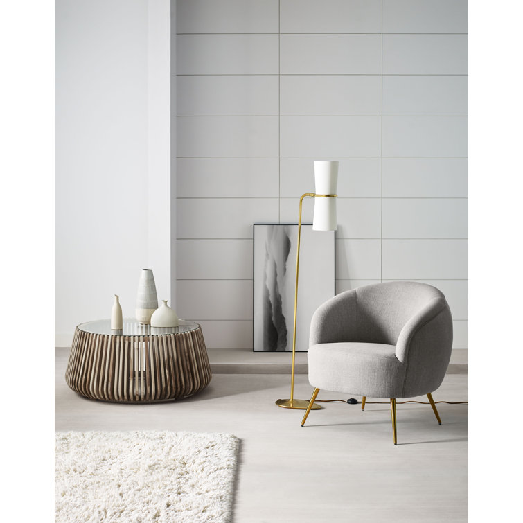 Adjustable Black and Brass Floor Lamp with Linen Shade