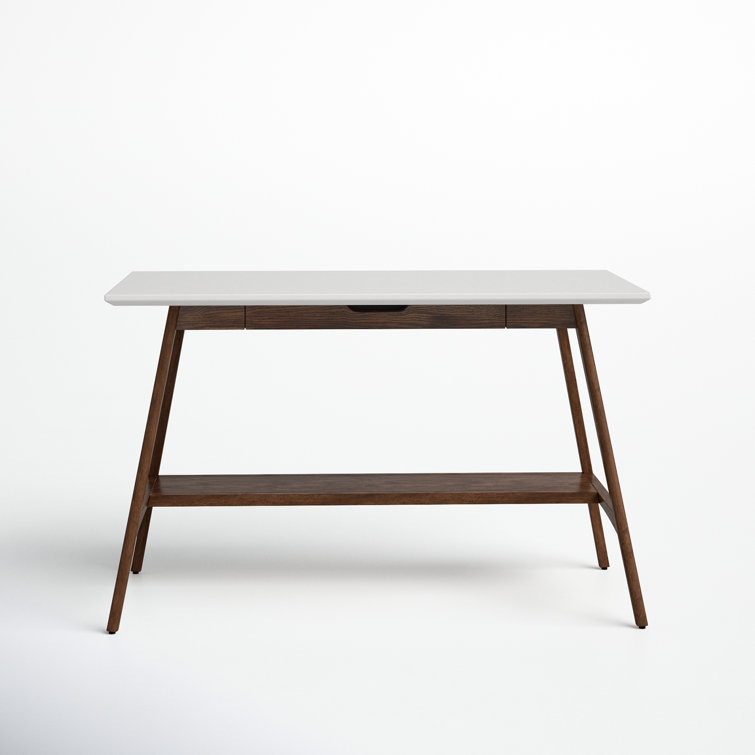 Avenu Mid-Century White and Oak Writing Desk with Drawer