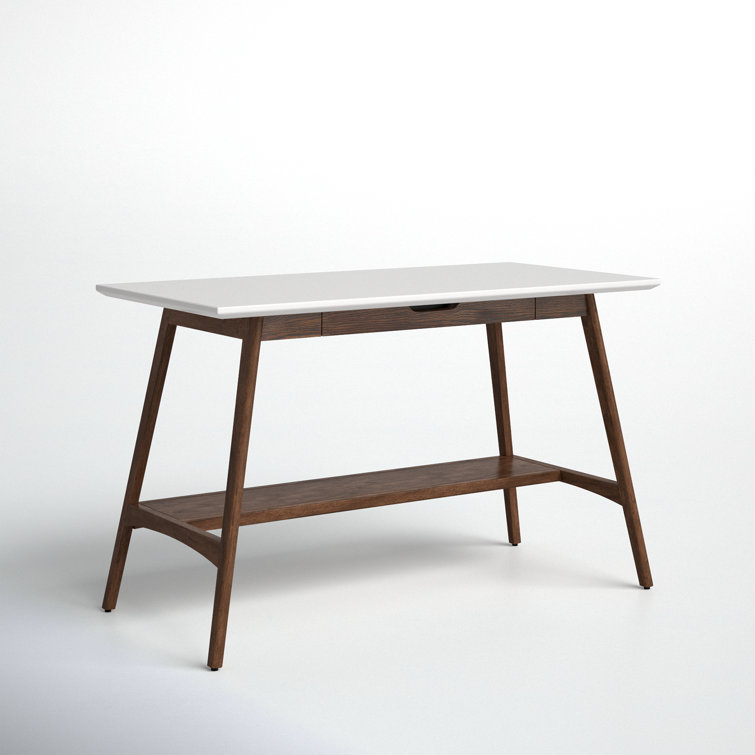 Avenu Mid-Century White and Oak Writing Desk with Drawer