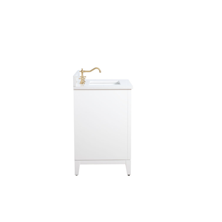 White Poplar Wood Single Bathroom Vanity with Marble Top