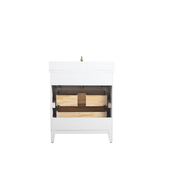 White Poplar Wood Single Bathroom Vanity with Marble Top