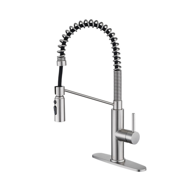 Brushed Nickel Pull Down Kitchen Faucet with Deck Plate