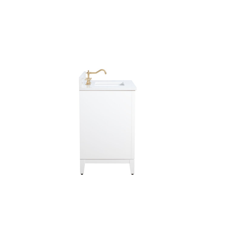 White and Gold 36" Freestanding Bathroom Vanity with Engineered Marble Top