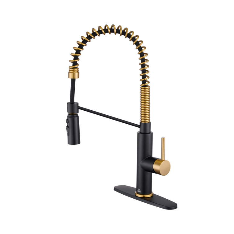 Matte Black and Brushed Gold Pull Down Kitchen Faucet