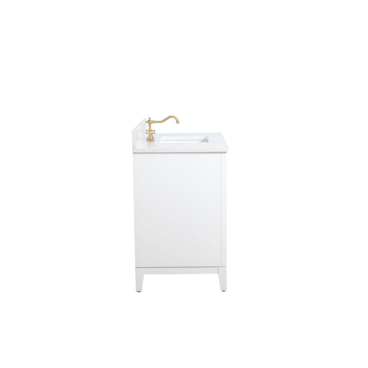 42" White MDF Freestanding Bathroom Vanity with Engineered Marble Top