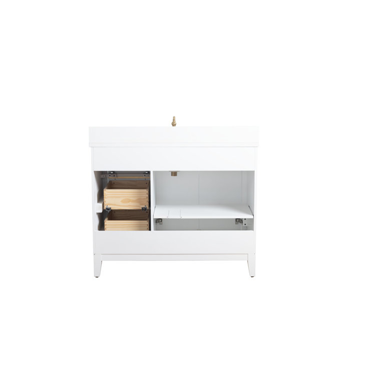 42" White MDF Freestanding Bathroom Vanity with Engineered Marble Top