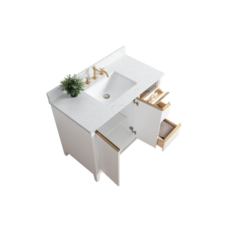 42" White MDF Freestanding Bathroom Vanity with Engineered Marble Top