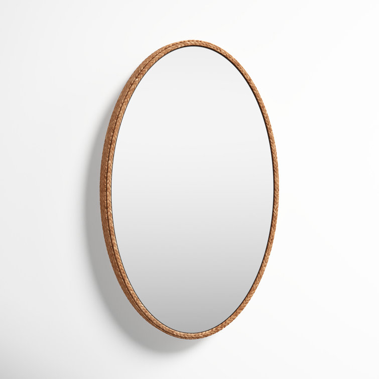 Beige Braided Oval Seagrass Accent Mirror