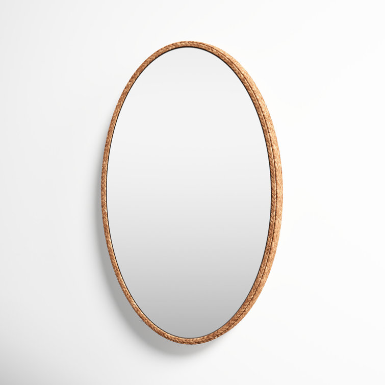 Beige Braided Oval Seagrass Accent Mirror