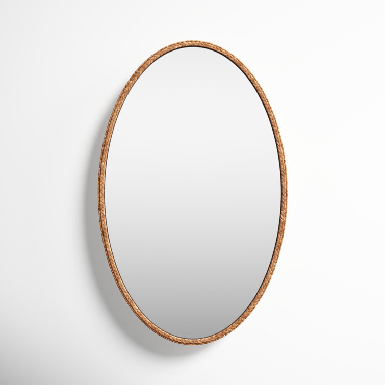 Beige Braided Oval Seagrass Accent Mirror