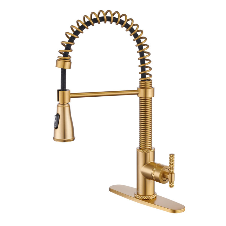 Brushed Gold Stainless Steel Pull Down Kitchen Faucet with Spray