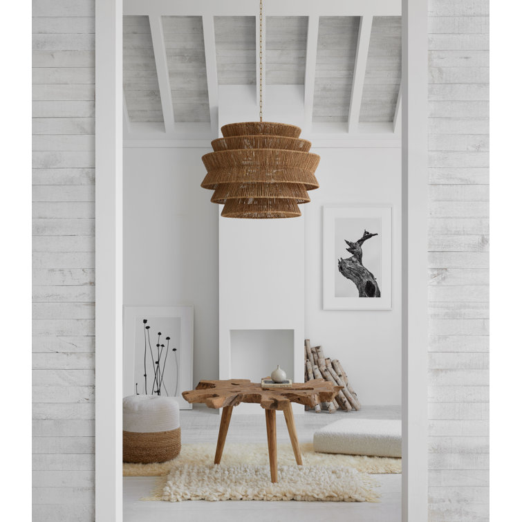 Antigua Polished Nickel and Abaca Drum Chandelier
