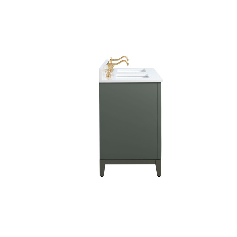 Vintage Green Double Sink Bathroom Vanity with Marble Top