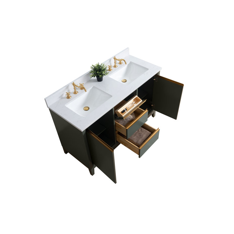 Vintage Green Double Sink Bathroom Vanity with Marble Top