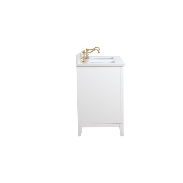 White Poplar Wood Double Bathroom Vanity with Marble Top