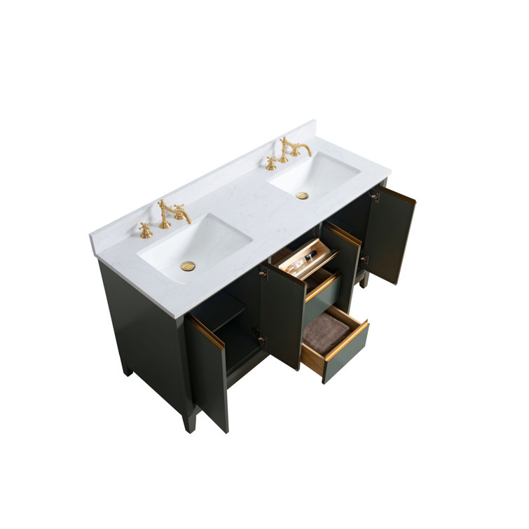 60" Vintage Green Double Sink Bathroom Vanity with Engineered Marble Top