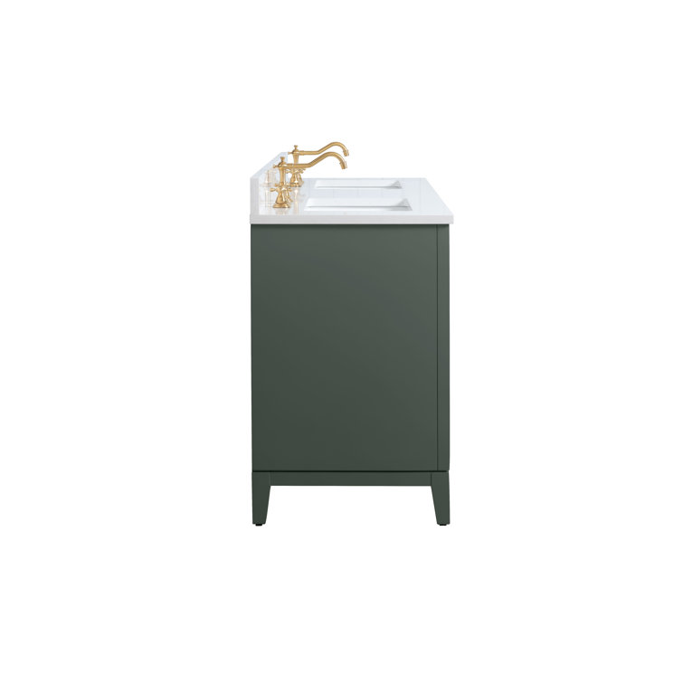60" Vintage Green Double Sink Bathroom Vanity with Engineered Marble Top
