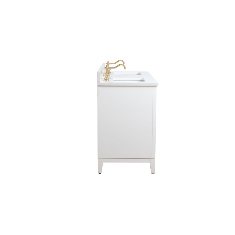 60" White Double Sink Bathroom Vanity with Engineered Marble Top