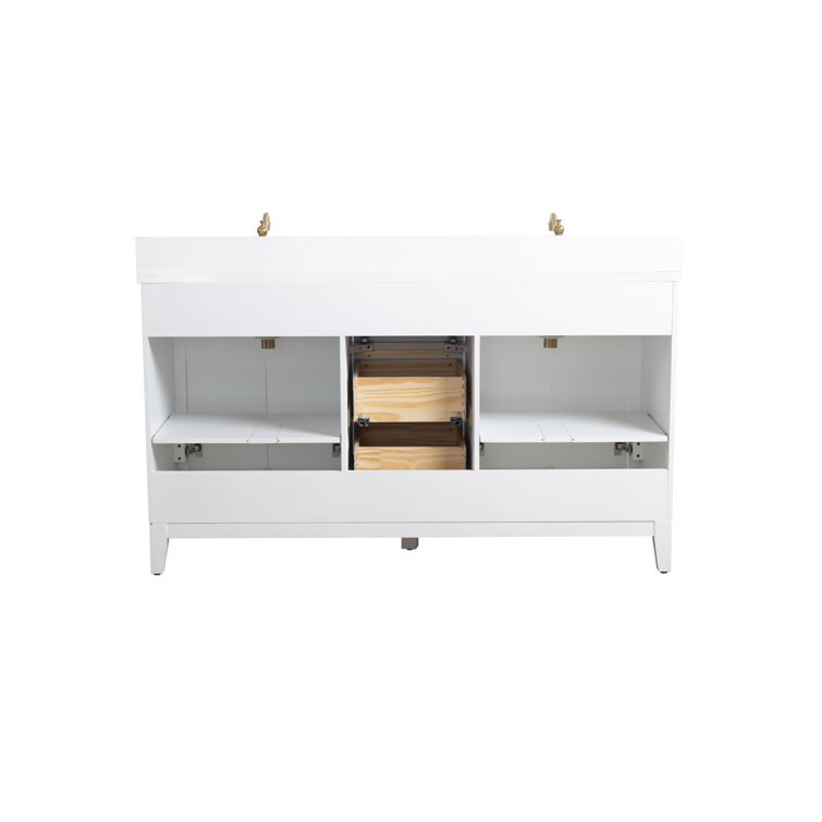 60" White Double Sink Bathroom Vanity with Engineered Marble Top