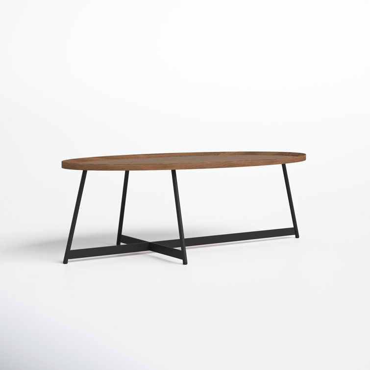 Gweneth Oval Walnut Coffee Table with Black Steel Base