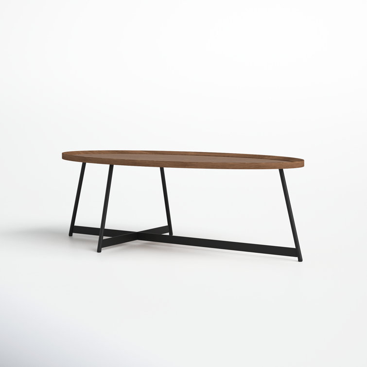 Gweneth Oval Walnut Coffee Table with Black Steel Base