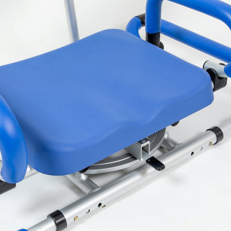 Blue Plastic Swivel Tub-Mounted Shower Chair with Padded Seat