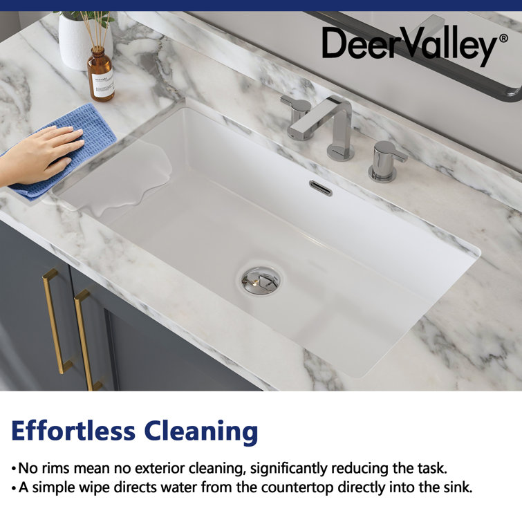 DeerValley 27.56" L x 15.87" W x 7.48" H Rectangular Ceramic Undermount Bathroom Sink with Overflow