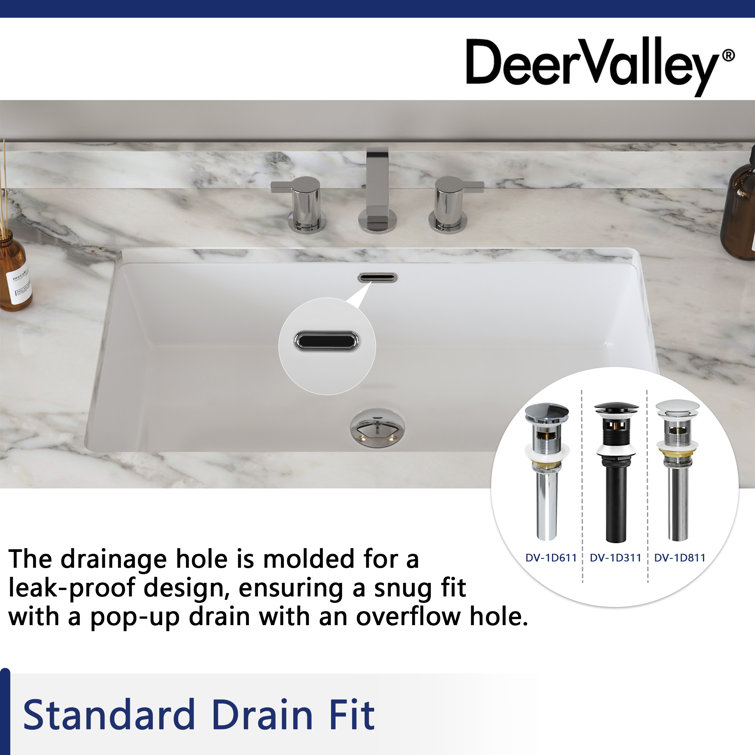 DeerValley 27.56" L x 15.87" W x 7.48" H Rectangular Ceramic Undermount Bathroom Sink with Overflow