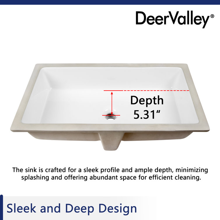 DeerValley 27.56" L x 15.87" W x 7.48" H Rectangular Ceramic Undermount Bathroom Sink with Overflow