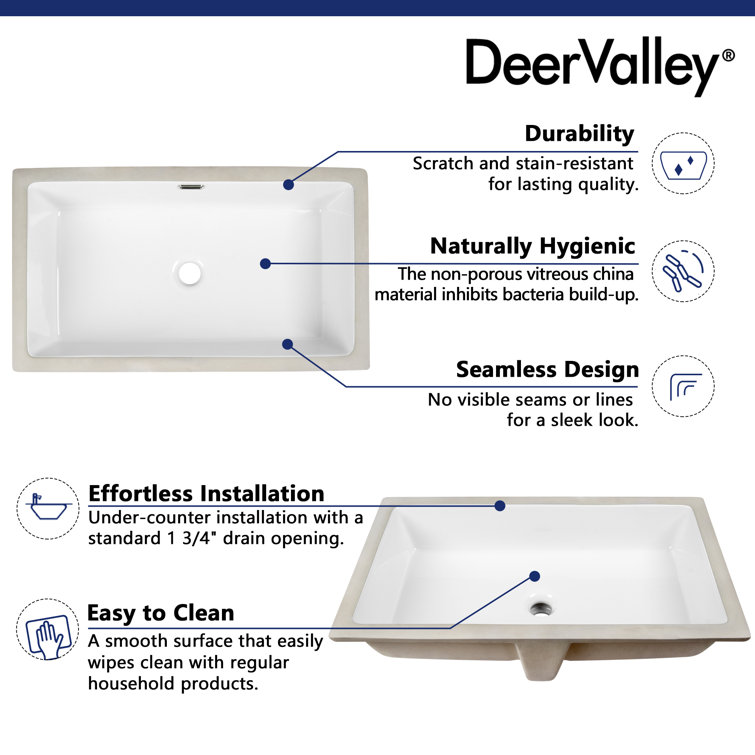 DeerValley 27.56" L x 15.87" W x 7.48" H Rectangular Ceramic Undermount Bathroom Sink with Overflow