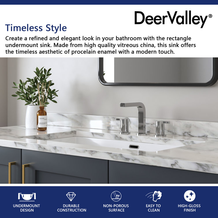DeerValley 27.56" L x 15.87" W x 7.48" H Rectangular Ceramic Undermount Bathroom Sink with Overflow