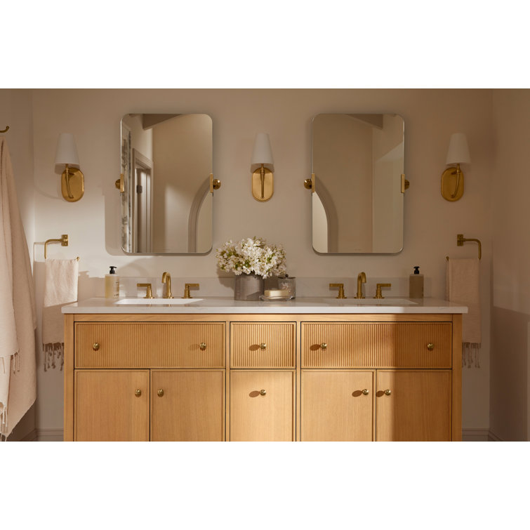 Vibrant Brushed Moderne Brass Rectangular Frameless Bathroom Vanity Mirror