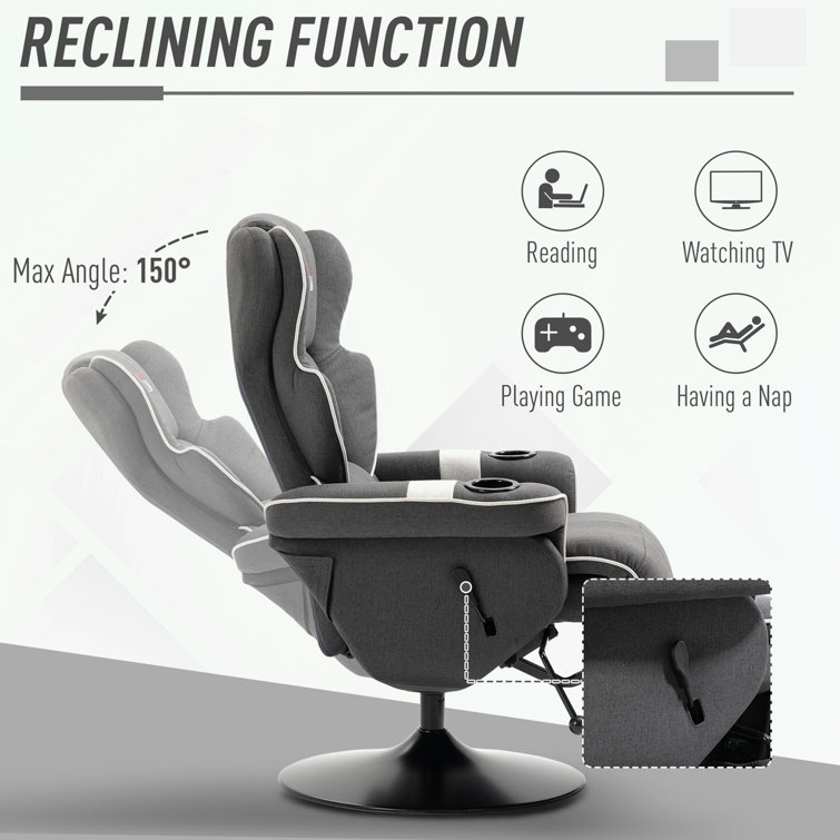 Luxurious 43.75" Black Faux Leather Swivel Recliner with Cup Holders