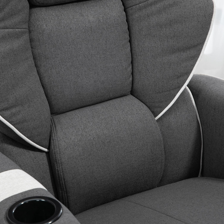 Luxurious 43.75" Black Faux Leather Swivel Recliner with Cup Holders