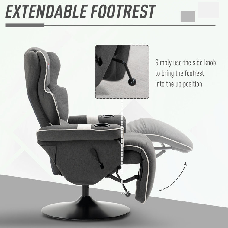 Luxurious 43.75" Black Faux Leather Swivel Recliner with Cup Holders